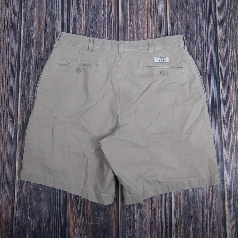 Polo Ralph Lauren Shorts Mens 36 Khaki Tyler Short Pleated Chino‎ Casual Cotton